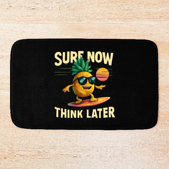 Retro Pineapple Surfing Rainbow Wave Bath Mats