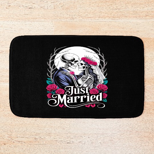 Gothic Just Married Skeletons Bride and Groom Bath Mats