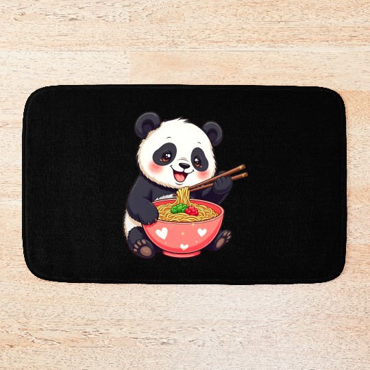 Cute Panda Eating Ramen Noodles Bath Mats