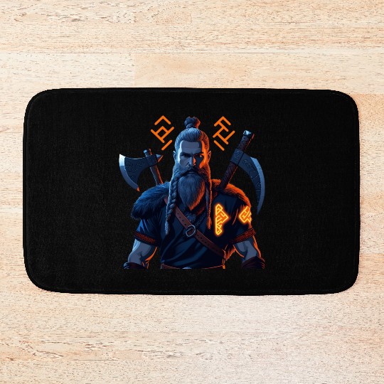 Viking Warrior with Axes and Fur Bath Mats