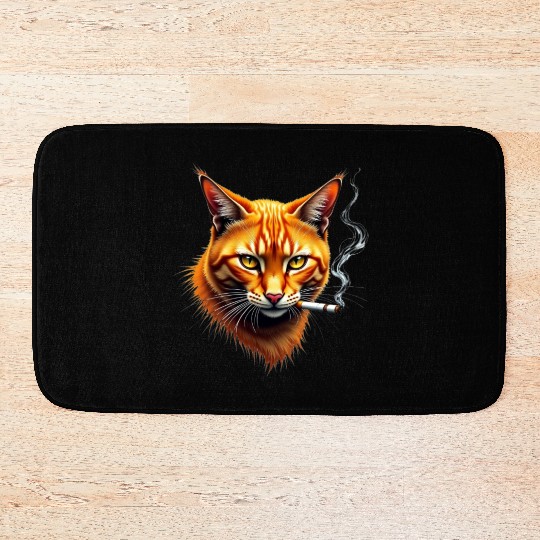Orange Smoking Cat Bath Mats |Realistic Cool Cat PNG