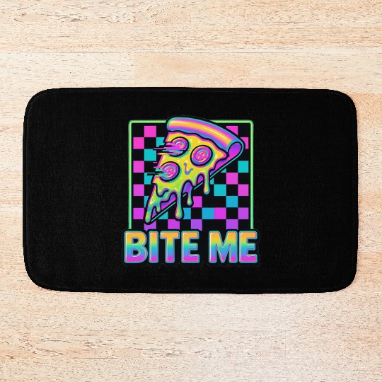 Bite Me – Y2K Glitch Pizza Neon Bath Mats