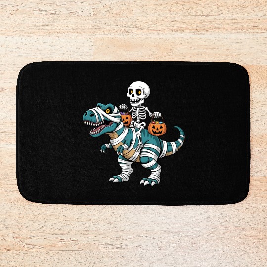 Skeleton Riding Mummy Dinosaur Funny Halloween Bath Mats