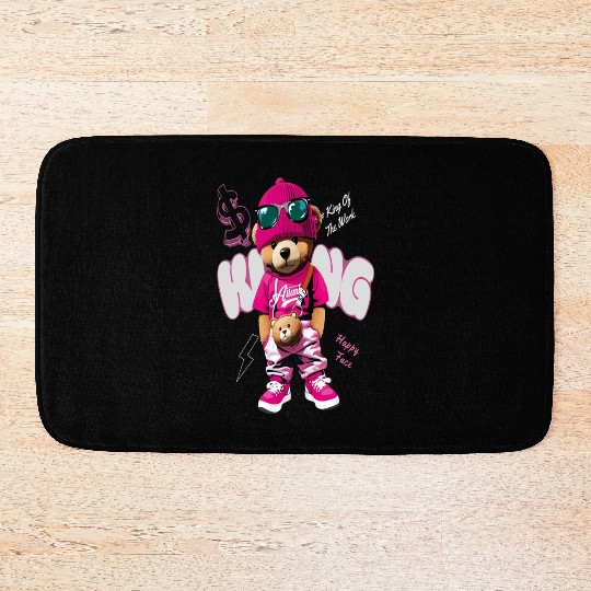 Trendy Teddy Bear Streetwear Design Bath Mats