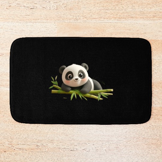 Charming Panda Cub with Bamboo Bath Mats
