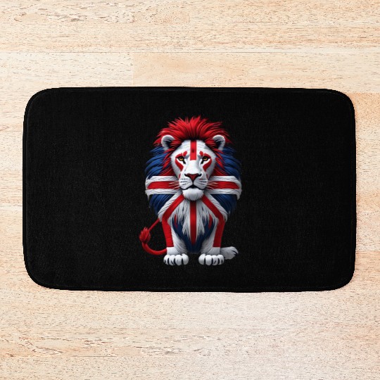 British Lion with Union Jack Flag Graphic Design Bath Mats