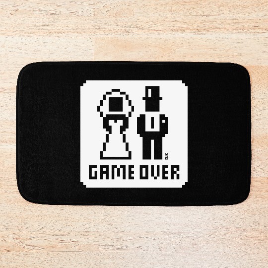 Game Over (Wedding Stag Party Night, Pixel, NEG W) Bath Mats