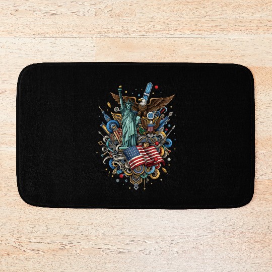 Patriotic US Icon Collage Print Bath Mats