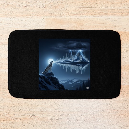 Mystic Mountain Wolf Sound Wave Bath Mats
