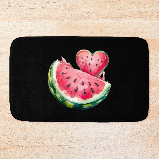 Watermelon Heart Fruit Illustration Bath Mats