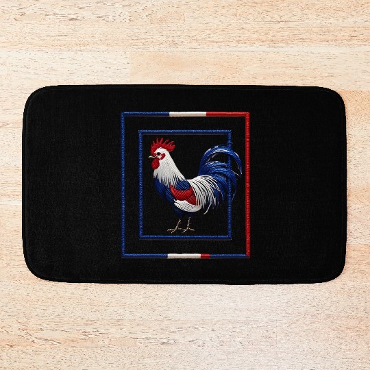 French Rooster Blue White Red National Flag Design Bath Mats