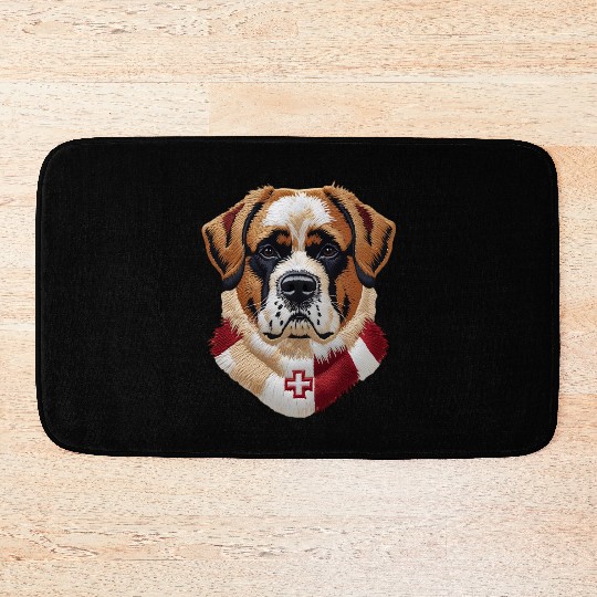 Swiss Saint Bernard Dog Red White Switzerland Flag Bath Mats