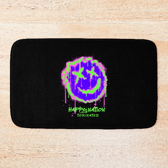Neon Graffiti Smile Face Design Bath Mats