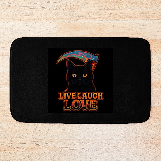 Black Cat Psychedelic Live Laugh Love Bath Mats