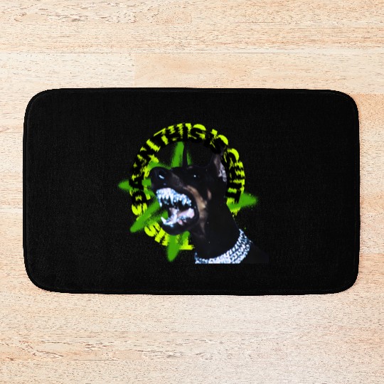 Aggressive Doberman with Spiked Text Bath Mats