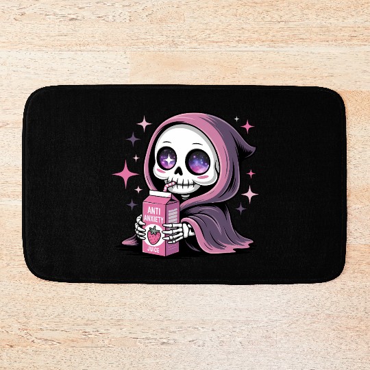 Cosmic Skeleton Drinking Strawberry Juice Bath Mats
