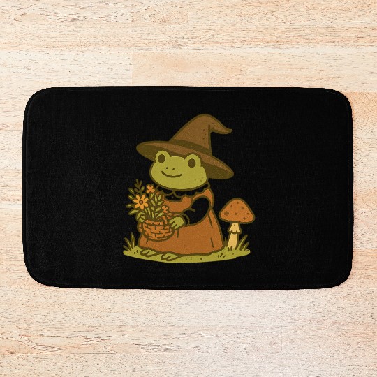 Enchanting Frog Witch with Mushroom and Flowers Bath Mats