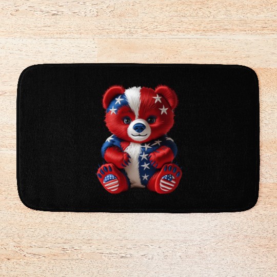 Patriotic Bear in Stars and Stripes Bath Mats
