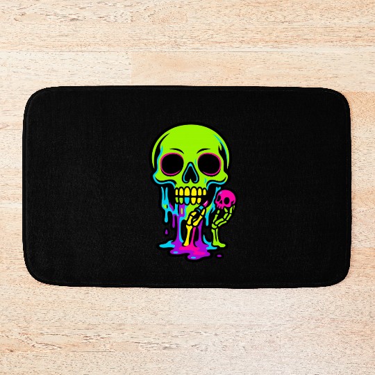 Neon Melting Skull with Small Skeleton Bath Mats