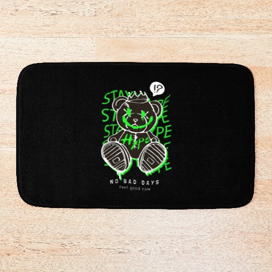 Neon Green Grunge Teddy Bear Design Bath Mats