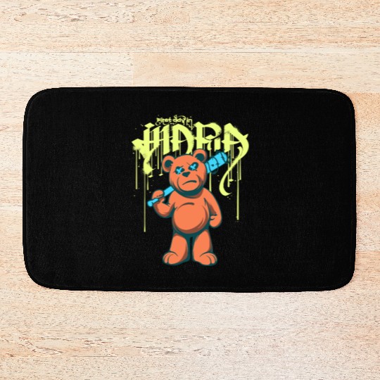 Urban Graffiti Teddy Bear Illustration Bath Mats