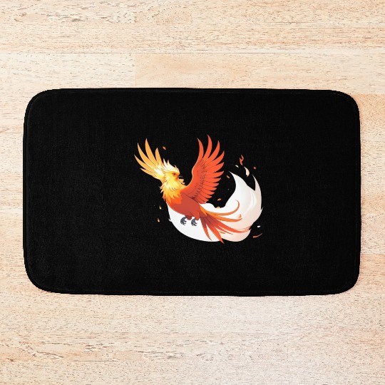 Fiery Mythical Phoenix Illustration Bath Mats