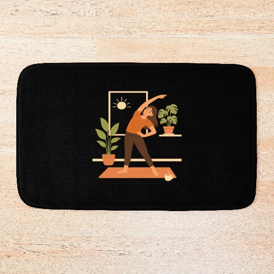 Sunlit Yoga Stretch Illustration Bath Mats