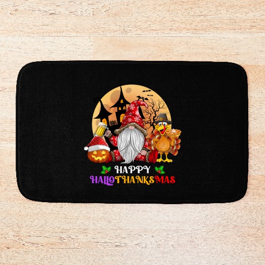 Happy Hallothanksmas Halloween Thanksgiving Xmas Bath Mats