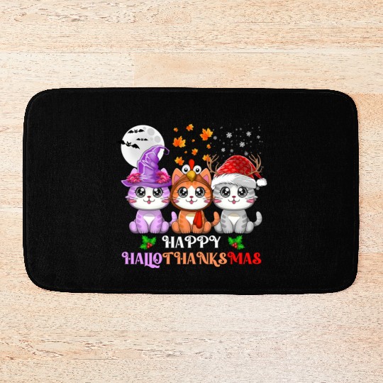 Happy HalloThanksMas Cute Cats Lover Bath Mats