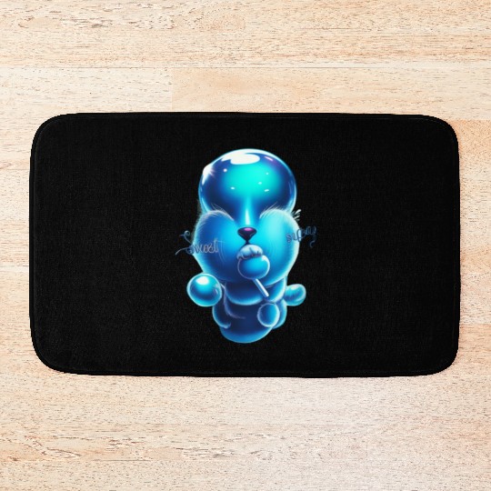 Whimsical Blue Bear with Lollipop Bath Mats