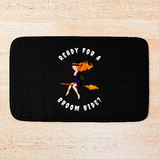 Witch on Broomstick with Cat Design Bath Mats