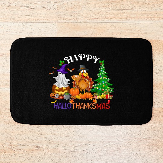 Retro Happy HalloThanksMas  Bath Mats