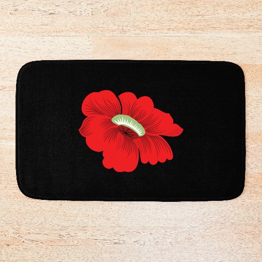 Vivid Red Hibiscus Floral Design Bath Mats