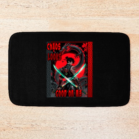 Cyberpunk Samurai with Dragon Bath Mats