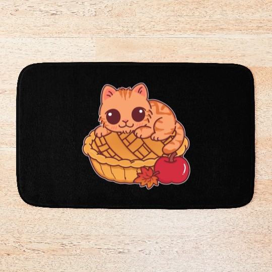 Kawaii Cat on Autumn Apple Pie Bath Mats