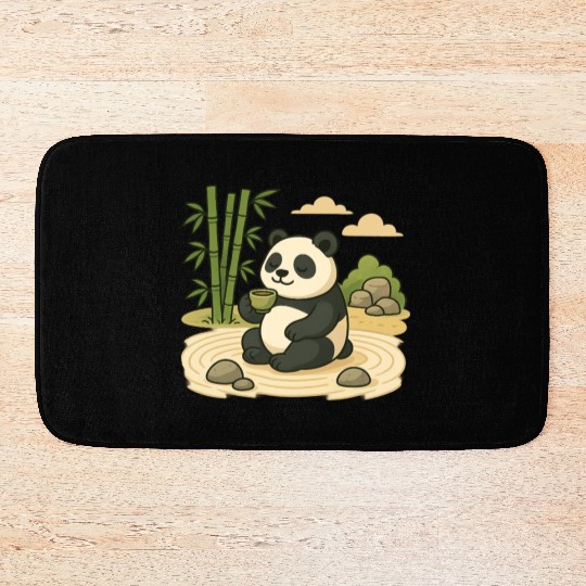 Serene Panda in Bamboo Garden Bath Mats
