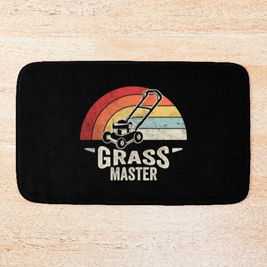 Grass Master Lawn Mowing Lawn Mower  Funny Retro Bath Mats