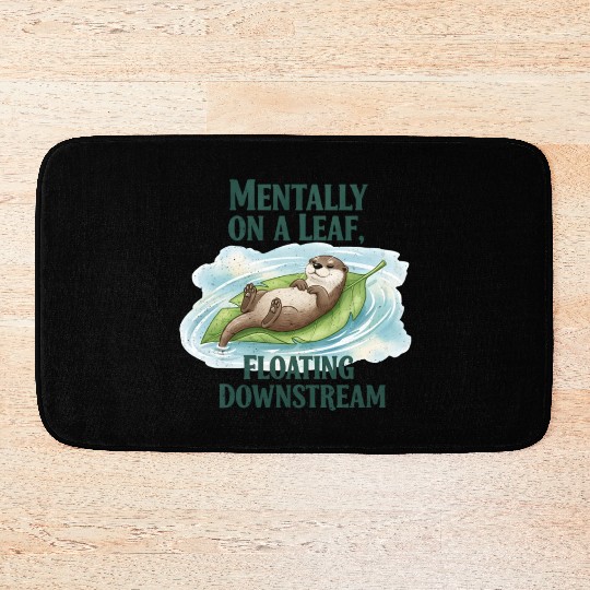 Relaxed Otter on Leaf with Water Ripple Bath Mats