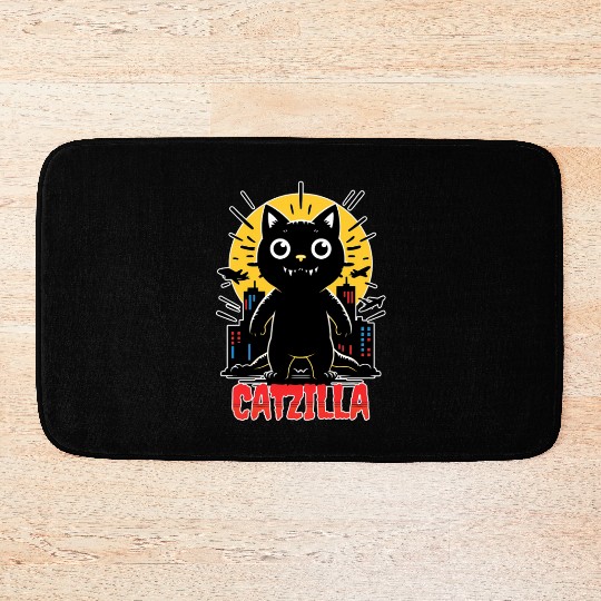 Nighttime City Monster Catzilla Design Bath Mats