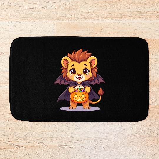 Cute Halloween Lion with Bat Costume Bath Mats