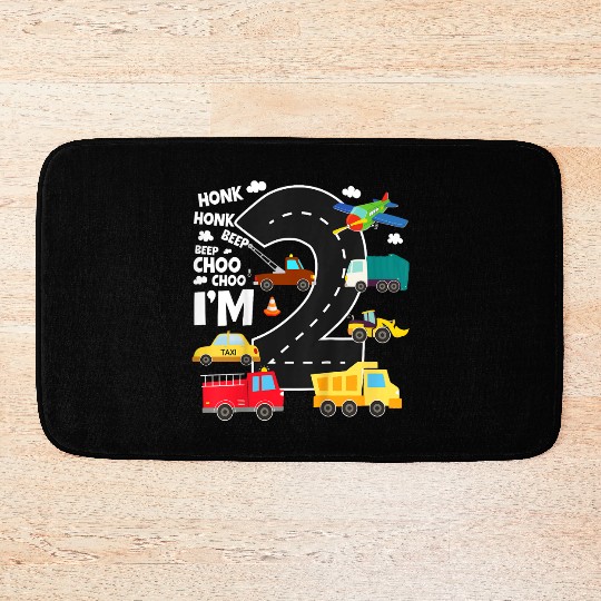 Kids Birthday 2 Traffic Vehicles Number Two Design Bath Mats