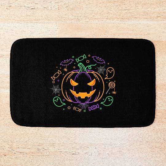 Neon Halloween Unisex Bath Mats, Glowing Pumpkin Jac