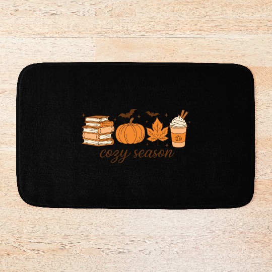 Cozy Season Pumpkin Latte Halloween Books & Leaves Bath Mats
