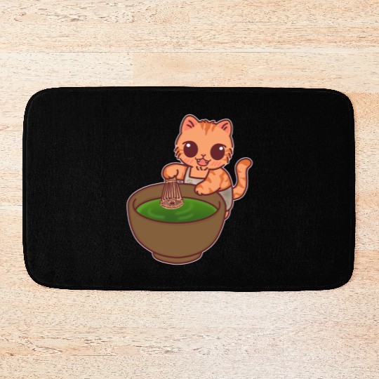 Kawaii Cat Matcha Barista Whisking Tea Bath Mats