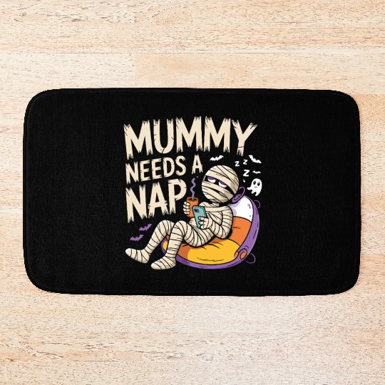 Mummy with Coffee Napping Design Bath Mats