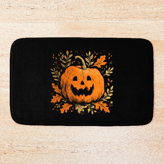 Fall Jack-o'-lantern Spooky Pumpkin Halloween  Bath Mats