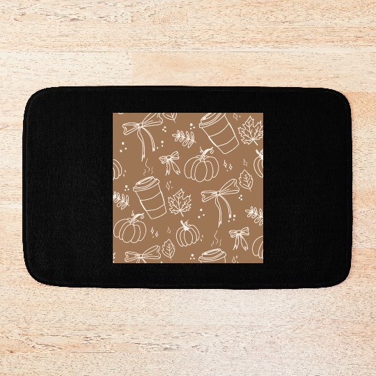 Autumn Cozy Pumpkin & Coffee Pattern Bath Mats