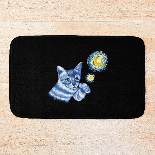 Blue Starry Night British Shorthair Cat Graphic Bath Mats