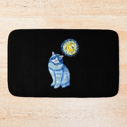 Blue Van Gogh Starry Night Ragdoll Cat Graphic Bath Mats