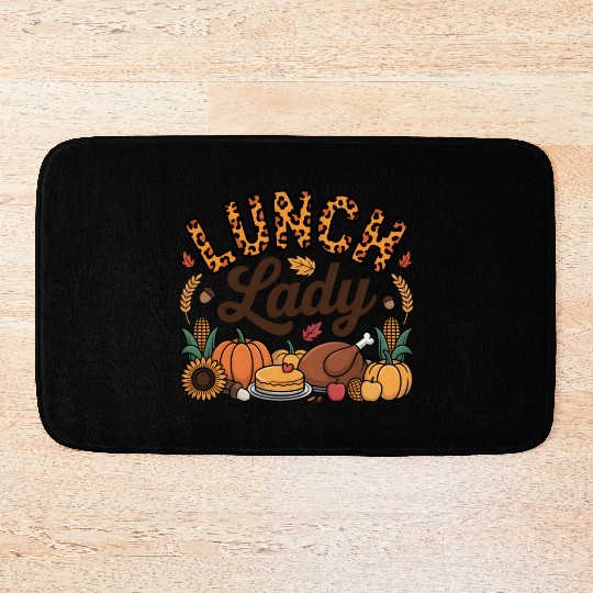 Leopard Fall Autumn Thanksgiving Lunch Lady Bath Mats